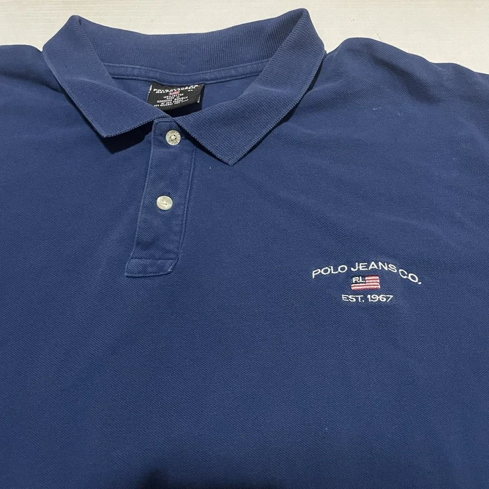 Vintage Polo Jeans Co Ralph Lauren Polo Shirt Mens Size XL Blue Embroidered Logo